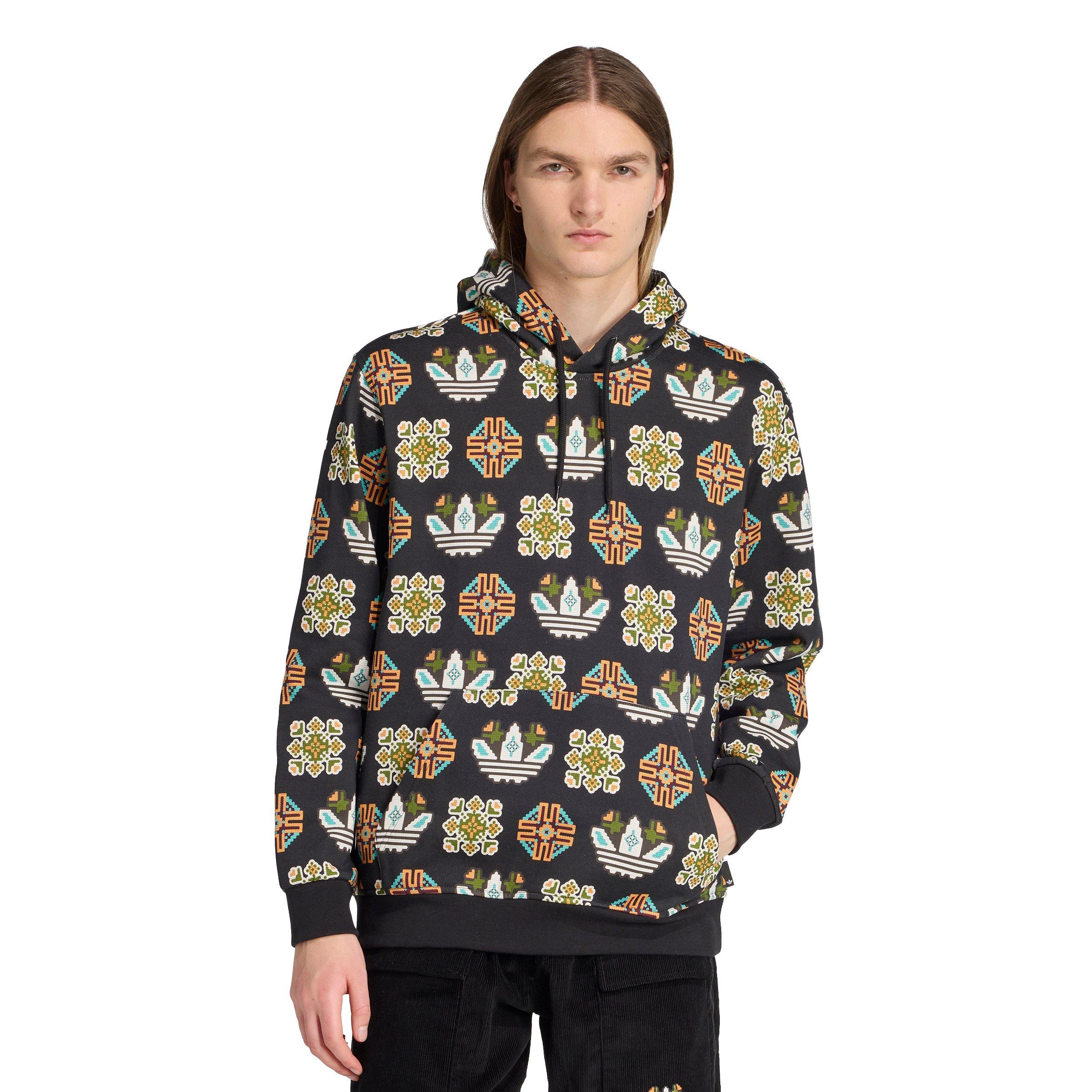 adidas Originals Men's Tile Allover Print Loose Hoodie - Black - BLACK